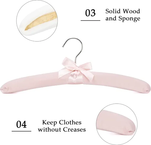 Miniatura 5 de NEOVIVA Perchas acolchadas de satén antideslizantes de 15 pulgadas para mujer, perchas acolchadas de satén rosa para ropa de mujer, sin bultos