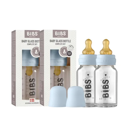 Miniatura 16 de BIBS Biberón de cristal para bebé. Anti-cólico. Pezón redondo de látex de caucho natural. Soporta lactancia materna, juego completo - 3.7 fl oz, nube