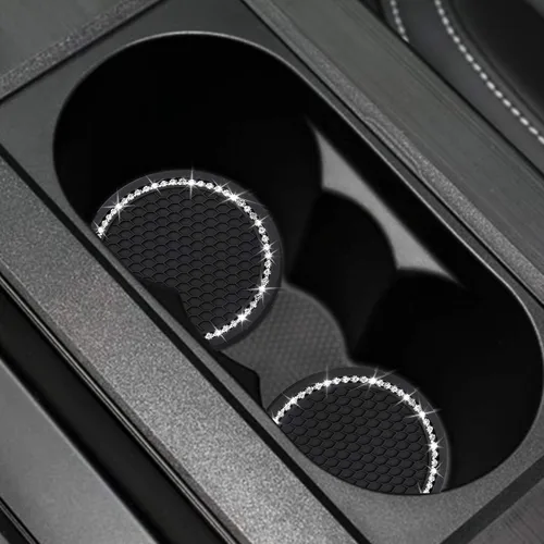 Miniatura 2 de yousheng 2 posavasos brillantes para automóvil, inserto universal para vehículo, inserto de silicona antideslizante de diamantes de imitación