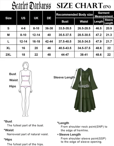 Miniatura 5 de Scarlet Darkness Vestido renacentista para mujer, vestido pirata, campesino, mangas acampanadas, vestidos largos con vuelo