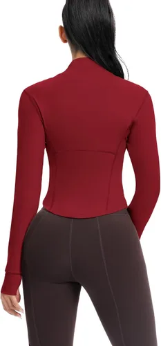 Miniatura 15 de AVGO Chaquetas de entrenamiento recortadas para mujer, con cremallera, ajustadas, atléticas, con agujeros para el pulgar