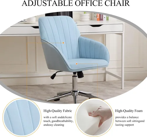 Miniatura 5 de Silla de escritorio de terciopelo para oficina en casa, moderna silla ajustable para computadora, silla giratoria, bonitas sillas de tocador