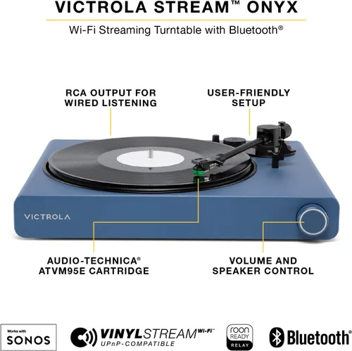Miniatura 2 de Victrola Stream Onyx - Tocadiscos con transmisión Wi-Fi de 2 velocidades con salida Bluetooth, funciona con Sonos y Victrola Tempo – Altavoces