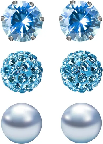 Miniatura 18 de JewelrieShop - Juego de aretes de tuerca de acero inoxidable con circonitas cúbicas y perlas de imitación, 3 pares de 0.236 in