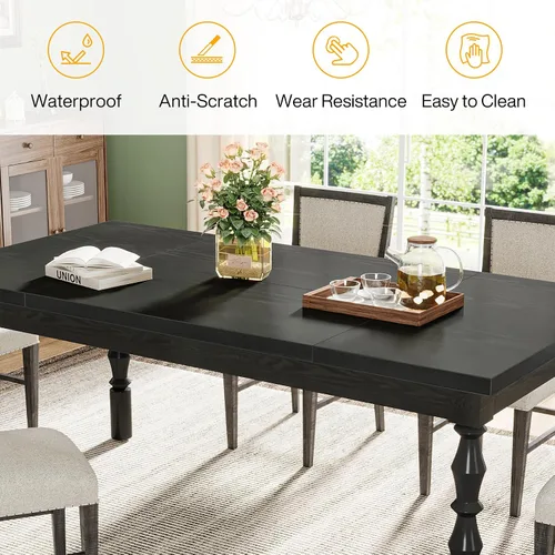 Miniatura 7 de Tribesigns Mesa de comedor de madera negra para 4 a 6 personas, mesa de cocina rectangular grande de 62 pulgadas, mesa de comedor moderna, muebles