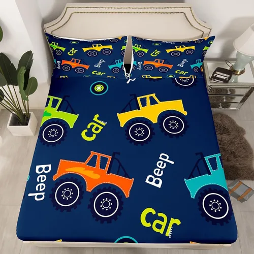 Miniatura 32 de Feelyou, juego de sábanas ajustadas con temática de construcción, niños, dinosaurios de dibujos animados, juego de ropa de cama para niños, Multi 37