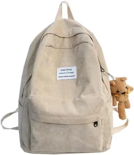 Miniatura 5 de YUESUO Mochila grande de pana Kawaii con bonito colgante de oso, bolsa vintage para niñas, estudiantes, mochila escolar, mochila para libros, Negro