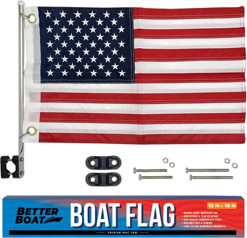 Kit de asta de bandera de barco, juego de bandera estadounidense pequeña de 12 x 18 pulgadas, grado marino, soporte de montaje en muelle o riel, US
