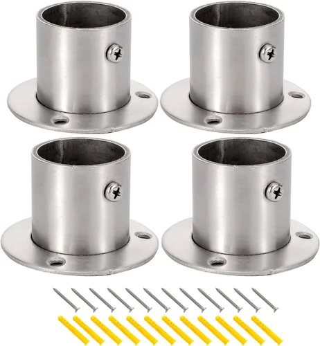 Soporte de brida de acero inoxidable para barra de armario de diámetro exterior de 1.3 pulgadas (1.299 in), tubo de acero, paquete de 4