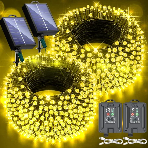 Miniatura 14 de Guirnalda de luces solares de Navidad actualizadas para exteriores, impermeables, paquete de 2 unidades en total de 144 pies, 400 luces LED