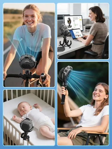 Miniatura 7 de Ventilador de cochecito nebulizador, ventilador portátil con batería de 6000 mAh con luz y giro de 360°, ventiladores personales con trípode