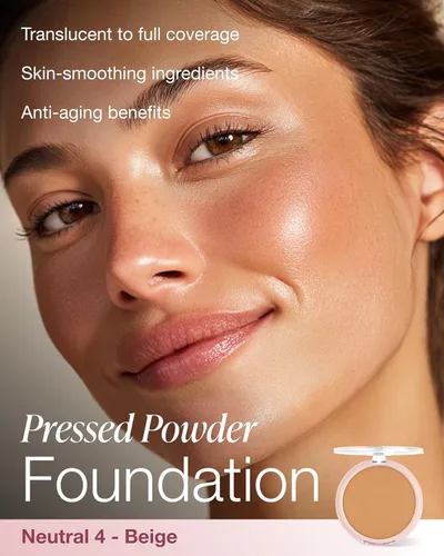 Miniatura 2 de Mineral Fusion Base de maquillaje en polvo prensado, Neutral 4 – Med Skin con matices neutros, maquillaje de base que desafía la edad con acabado