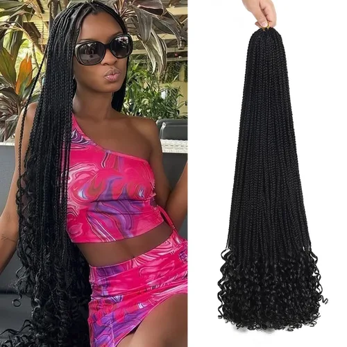 Miniatura 8 de Paquete de 7 trenzas de ganchillo con extremos rizados, paquete de 7 trenzas de ganchillo preenlazadas, caja diosa, trenzas de ganchillo