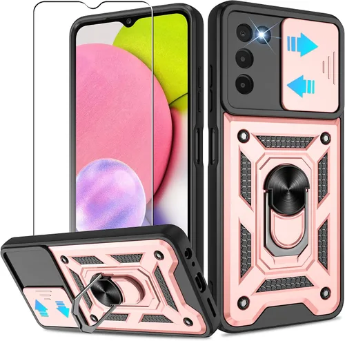 Miniatura 62 de ATUMP Funda para T-Mobile Revvl V Plus 5G con protector de pantalla HD con cubierta de cámara deslizante, soporte de anillo de rotación de 360° Negro