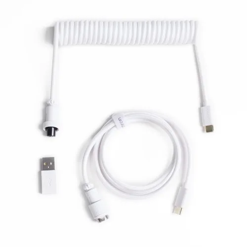 Miniatura 9 de Cable USB-C en espiral personalizado Keychron con conector de aviador, color negro, conector metálico desmontable de 5 pines (GX12), adaptador