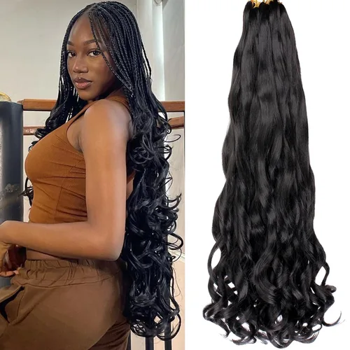 Miniatura 40 de COOKOO 9 paquetes de cabello rizado francés trenzado de 18 pulgadas, suave y flexible, cabello trenzado de alta calidad, rizos franceses, extensión