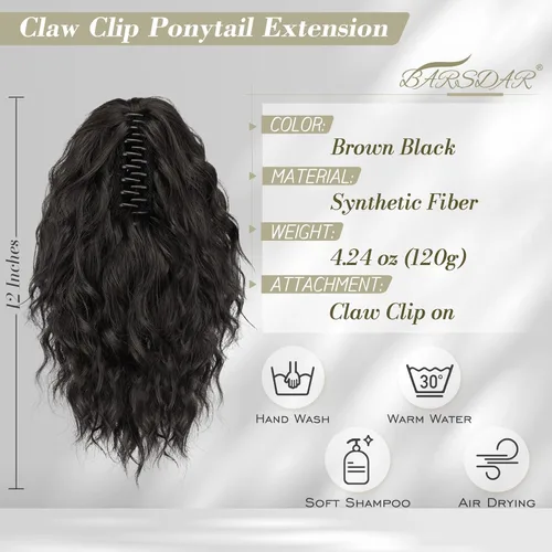 Miniatura 2 de BARSDAR Extensión de cola de caballo corta para mujer, extensiones de cabello sintético suave con clip de garra de 12 pulgadas, extensiones de cola
