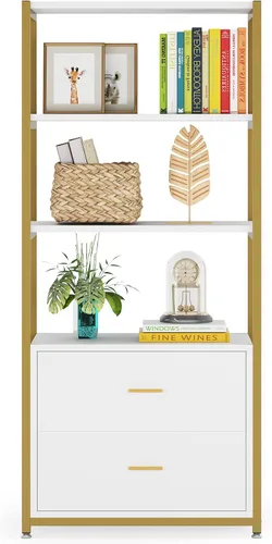 Miniatura 7 de Tribesigns Estantería, Estantería de 4 Niveles con 2 Cajones, Etagere Estantes Estándar para Libros Estante de Exhibición para Oficina en Casa