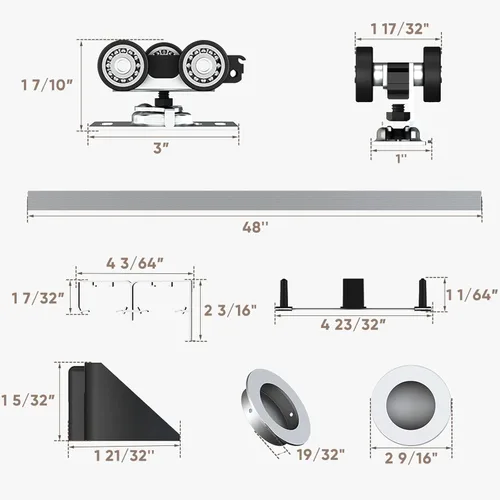 Miniatura 7 de JUBEST Herrajes para Puerta Corredera de 48", Juego de Herrajes de Aluminio para Puerta Corredera de Armario con Tirador Incluido, Suave