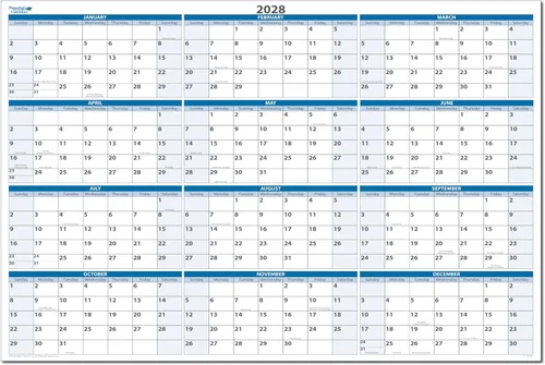 Miniatura 5 de Calendario de pared horizontal borrable en húmedo y seco, azul cielo 2026, 36 pulgadas de alto x 56 pulgadas de ancho con área de planificación