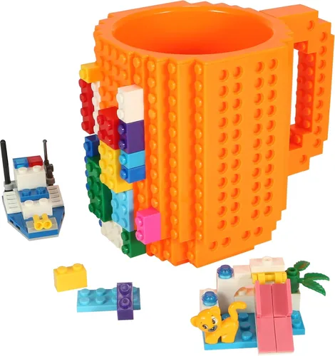 Miniatura 10 de Lumsburry Taza de café de ladrillo integrada, divertida taza de bricolaje con bloques de construcción creativa para niños, hombres y mujeres, Verde
