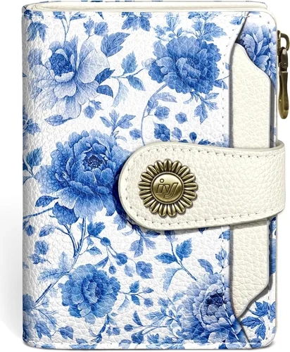 Miniatura 29 de Icycay Cartera pequeña para mujer, plegable con bloqueo RFID, soporte para tarjetas de crédito, bolsillo con cremallera para monedas, piel