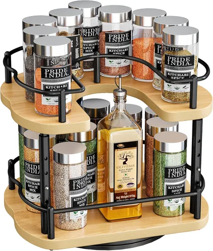Lazy Susan Organizador de especias – Organización de especias para gabinete, mesa giratoria ajustable para despensa, cocina, organizador giratorio