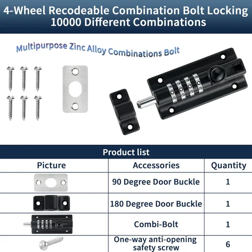 Miniatura 4 de Perno de bloqueo combinado, perno de barril de combinación de aleación de zinc maciza, cerradura de seguridad deslizante con configuración