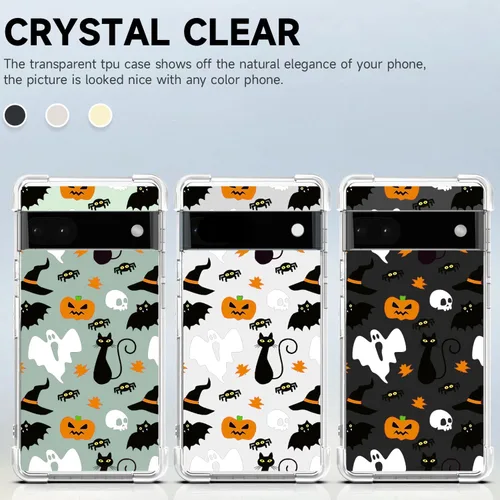 Miniatura 8 de Funda transparente de Halloween para Google 6a, con patrón de fantasma, funda protectora de TPU suave, delgada, a prueba de golpes, para niños