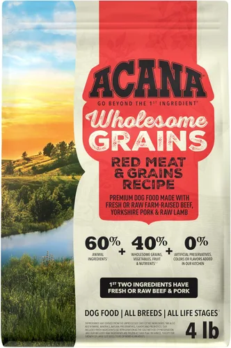 ACANA Granos Integrales Alimento Seco para Perros Carne Roja y Granos Receta de Res, Cerdo y Cordero Bolsa de 4 lb