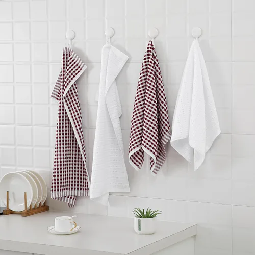 Miniatura 5 de SALAS Paños de cocina de algodón para secar platos de cocina, toallas de cocina de rizo celosía, paños absorbentes con lazo para colgar, 16 x 26