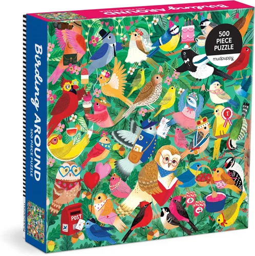 Mudpuppy Birding Around - Rompecabezas familiar de 500 piezas con ilustraciones coloridas y divertidas de pájaros felices para niños de 8 años en