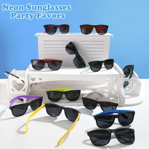 Miniatura 4 de Paquete de 72 lentes de sol a granel para fiestas, 18 colores de gafas de sol de neón a granel para adultos y niños, gafas de sol estilo 80