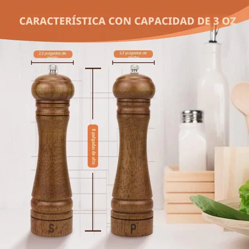 Miniatura 6 de XWXO Juego de Molinillo de Sal y Pimienta de Madera, Juego de Molinillo de Sal y Molinillo de Pimienta, Molinillo de Pimienta, Saleros con Rotor