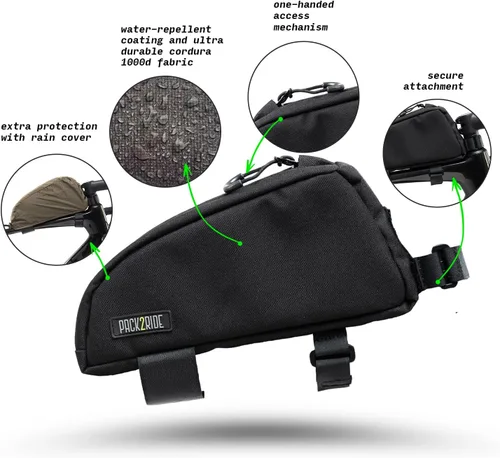 Miniatura 2 de PACK2RIDE Onedrop Bolsa para cuadro de bicicleta - Bolsa de tubo superior resistente al agua con tela de Cordura duradera, almacenamiento frontal
