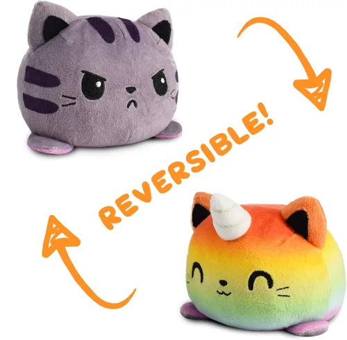 Miniatura 3 de TeeTurtle - El peluche reversible original de gato - Gaticornio arcoíris + Tabby gris - Adorables animales de peluche sensoriales que muestran tu
