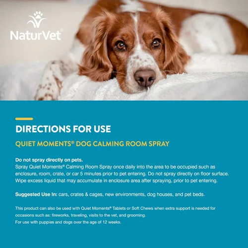 Miniatura 6 de NaturVet Quiet Moments Spray Calmante Herbal para Habitación Suplemento para Perros – Ideal para Automóviles, Jaulas para Perros, Nuevos Entornos