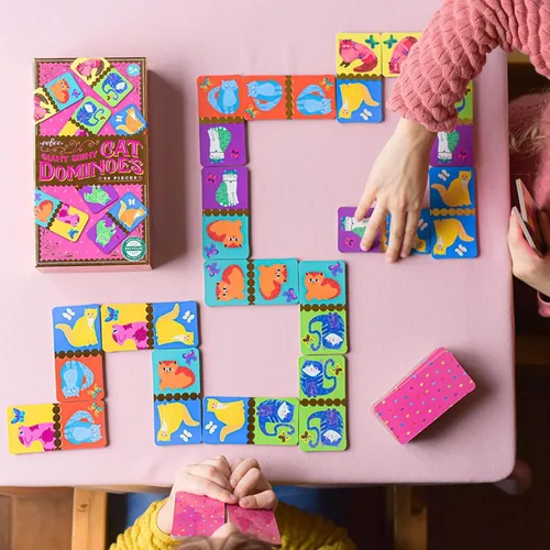 Miniatura 3 de eeBoo Juego de dominó de gato gigante para niños, 28 azulejos de aluminio brillantes, juego a juego para la noche de juegos familiares, juguete