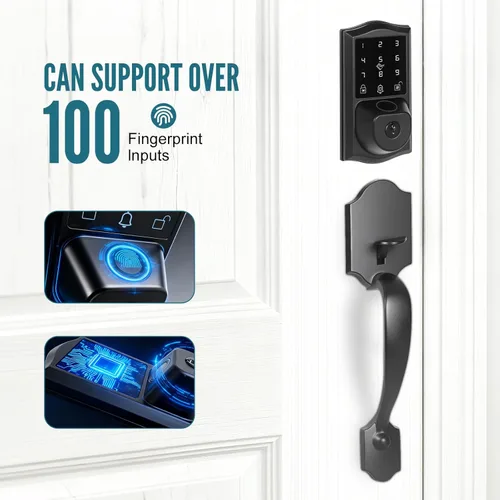 Miniatura 4 de Juego de cerraduras inteligentes para puerta delantera con huellas dactilares con asa, control remoto con aplicación WiFi integrada y guía de voz