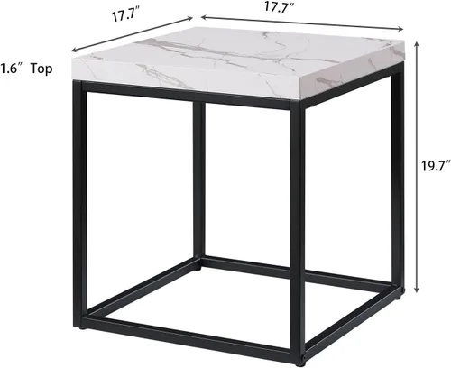 Miniatura 3 de CENSI - Mesa auxiliar/mesa auxiliar de mármol blanco de 18 pulgadas Parte superior de madera extragruesa de 1.6 pulgadas, diseño industrial
