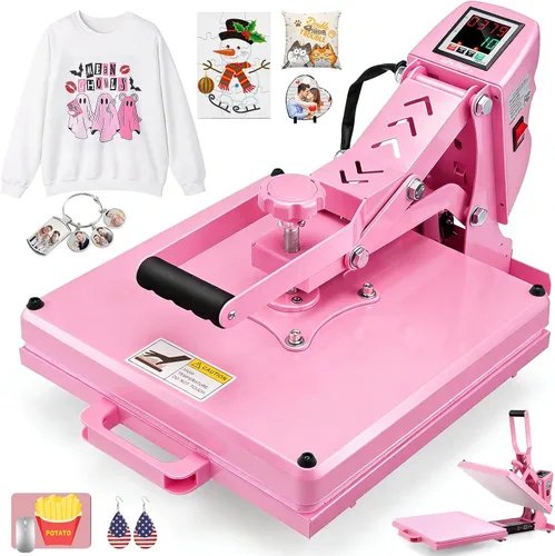 Miniatura 10 de Whubefy - Máquina de prensa de calor de 15 x 15 con deslizamiento, máquina de prensa de calor digital con concha para impresoras de camisetas