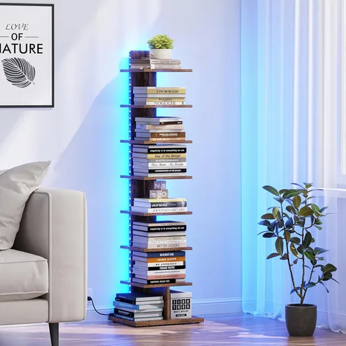 Miniatura 25 de TUTOTAK - Estantería estrecha, estantería de 8 niveles, estante de libros con espacio para la columna para espacios pequeños, estante de esquina
