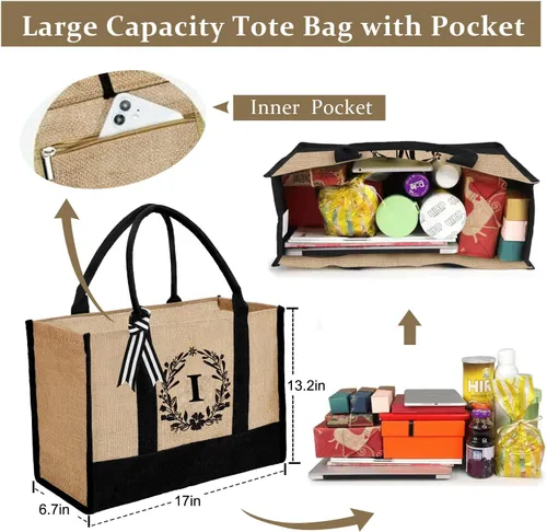 Miniatura 45 de Bolsa de mano personalizada de yute para mujeres, regalos para el día de la madre, regalo de Navidad de cumpleaños para mujeres y amigas