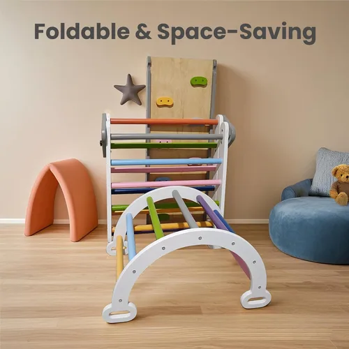 Miniatura 9 de Pikler - Juego de escalada triangular para niños pequeños 7 en 1, juego de escalador de interior de arco iris, plegable, juguete de escalada