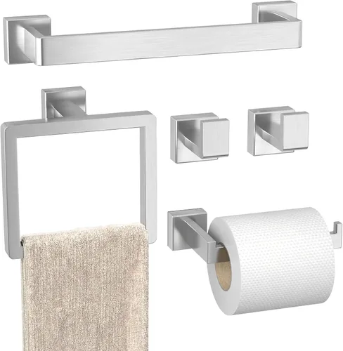 Juego de accesorios de baño de níquel cepillado de 5 piezas, toallero de baño de acero inoxidable SUS304, juego de barras para toallas de baño,