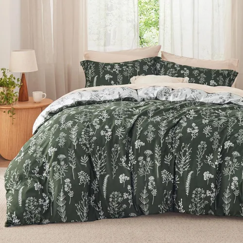 Miniatura 26 de Bedsure - Juego de edredón tamaño King, juego de ropa de cama verde salvia, 3 piezas de ropa de cama floral bonita, 1 edredón reversible suave