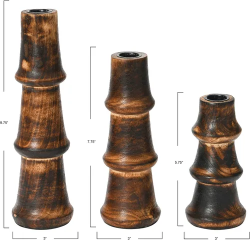Miniatura 3 de Main + Mesa Juego de 3 portavelas cónicos de madera