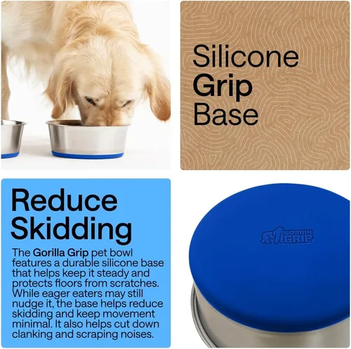 Miniatura 3 de Gorilla Grip - Juego de 2, 6 cuencos metálicos de acero inoxidable para perros, base de goma, resistente a la oxidación, libre de BPA de grado Azul
