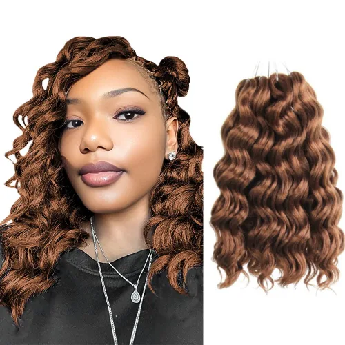 Miniatura 30 de Pelo de onda marina con trenzas de ganchillo, 6 pulgadas, 8 paquetes, trenzas rizadas suaves y profundas, extensiones de pelo sintético ondulado