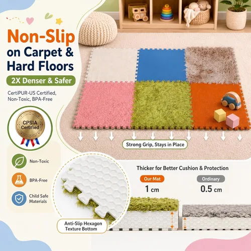 Miniatura 3 de Edusense Paquete de 6 baldosas sensoriales para piso, juguetes de estimulación táctil con texturas para niños, tapete de juego de espuma entrelazado